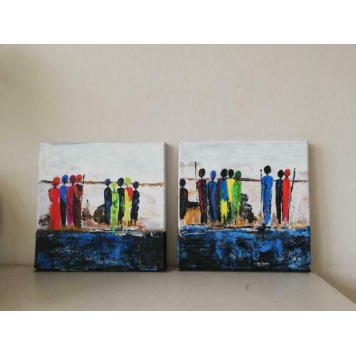 Twee kleine werkjes olieverf, Afrika. eigen werk